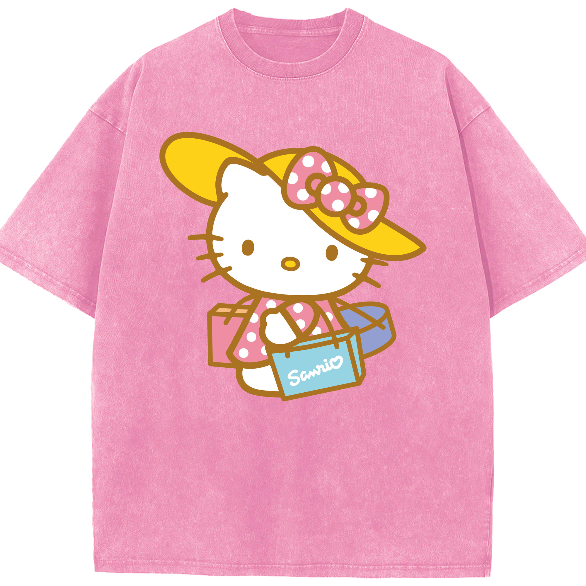 （画像用） Hello Kitty ハローキティ 綿100% ヴィンテージ風 半袖Tシャツ（フロントプリント）